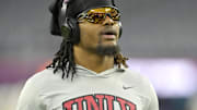 UNLV Rebels defensive back Johnathan Baldwin (3) warms up prior to the LA Bowl against the California Golden Bears at SoFi Stadium. Mandatory Credit: Jayne Kamin-Oncea-Imagn Images