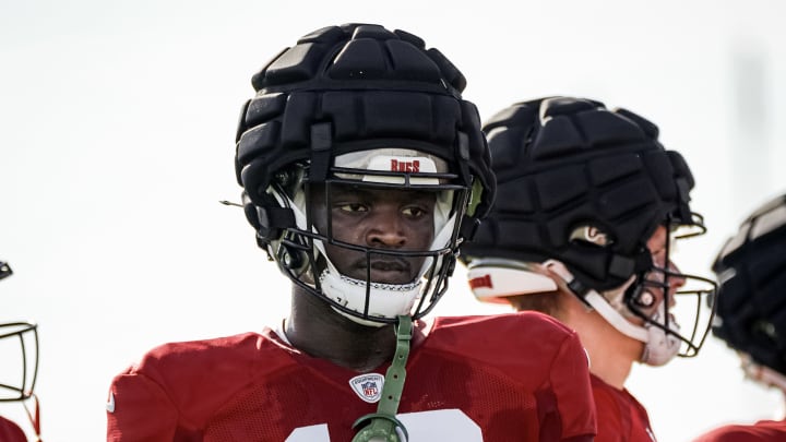 WR Rakim Jarrett warms up before Tampa Bay Buccaneers Training Camp