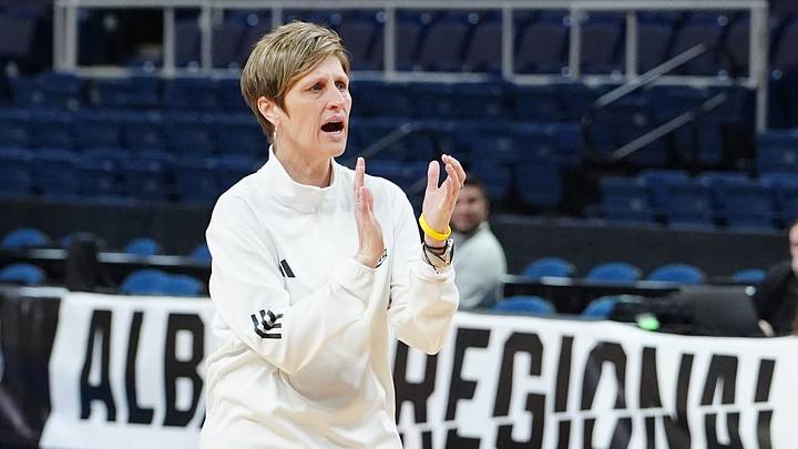 Mar 28, 2024; Albany, NY, USA; Indiana Hoosiers head coach Teri Moren  claps for her players during practice prior to their NCAA Tournament Sweet 16 game at MVP Arena. Mandatory Credit: Gregory Fisher-USA TODAY Sports