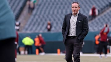 Jan 26, 2025; Philadelphia, PA, USA; Philadelphia Eagles general manager Howie Roseman looks on before the NFC Championship game at Lincoln Financial Field.