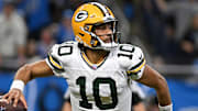 Green Bay Packers quarterback Jordan Love (10) looks for an open receiver against the Detroit Lions last season.