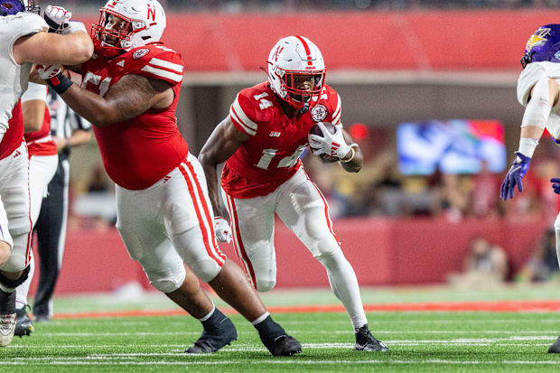 Nebraska running back Rahmir Johnson rushes for a short gain against Northern Iowa.