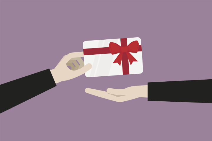 illustration of someone handing someone a gift card