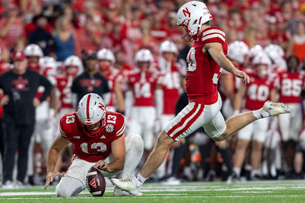 Nebraska kicker Tristan Alvano boots a 31-yard field goal against Northern Iowa.