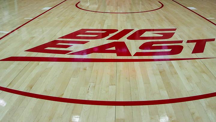 Nov 13, 2021; Queens, New York, USA; The Big East logo on the court at Carnesecca Arena. Mandatory Credit: Wendell Cruz-USA TODAY Sports Nov 13, 2021; Queens, New York, USA; The Big East logo on the court at Carnesecca Arena. Mandatory Credit: Wendell Cruz-USA TODAY Sports