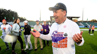 Dec 12, 2021; Cary, NC, USA;  Clemson head coach Mike Noonan reacts after the game at WakeMed Soccer Park. Clemson defeated Washington 2-0. 