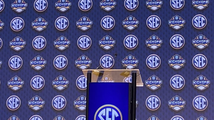 The SEC Media Days stage. The SEC Media Days stage.