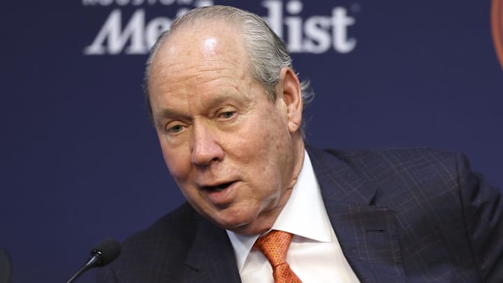 Jan 5, 2026; Houston, TX, USA; Houston Astros owner Jim Crane speaks at a press conference  to introduce Japanese pitcher Tatsuya Imai at Daikin Park. Mandatory Credit: Troy Taormina-Imagn Images