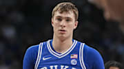 Dec 21, 2024; Atlanta, Georgia, USA; Duke Blue Devils guard Cooper Flagg (2) on the court against the Georgia Tech Yellow Jackets during the first half at McCamish Pavilion. Mandatory Credit: Dale Zanine-Imagn Images
