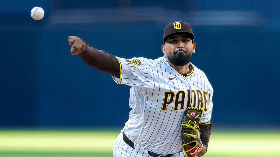 Apr 11, 2026; San Diego, California, USA; San Diego Padres starting pitcher German Marquez (33) throws a pitch during the first inning against the Colorado Rockies at Petco Park. Mandatory Credit: David Frerker-Imagn Images
