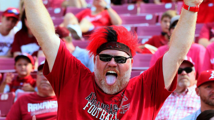 Arkansas Razorbacks fans during the second quarter against the Georgia Southern Eagles at Donald W. Reynolds Razorback Stadium. 