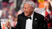 Lee Corso talks on the set of ESPN College GameDay