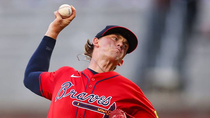 Sep 12, 2025; Atlanta, Georgia, USA; Atlanta Braves starting pitcher Hurston Waldrep (64) throws against the Houston Astros in the first inning at Truist Park. Mandatory Credit: Brett Davis-Imagn Images
