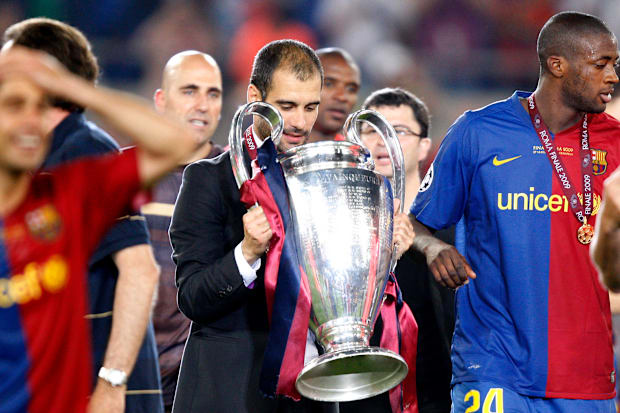 Barcelona manager Pep Guardiola with Champions League trophy in 2008–09