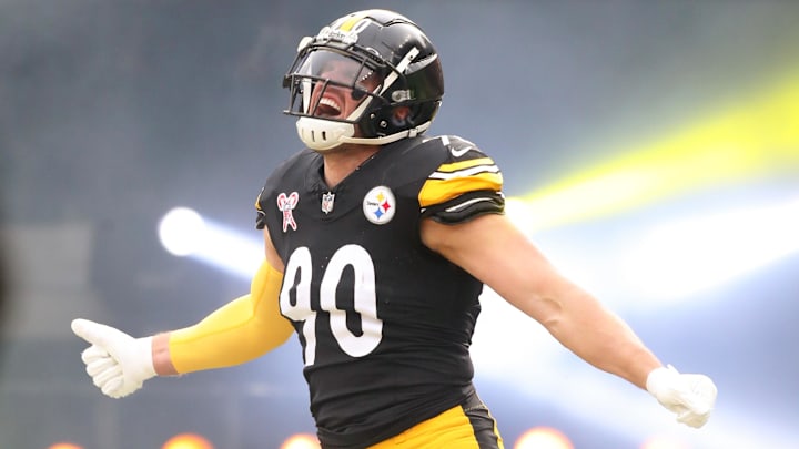 Pittsburgh Steelers linebacker T.J. Watt runs onto the field before a game.