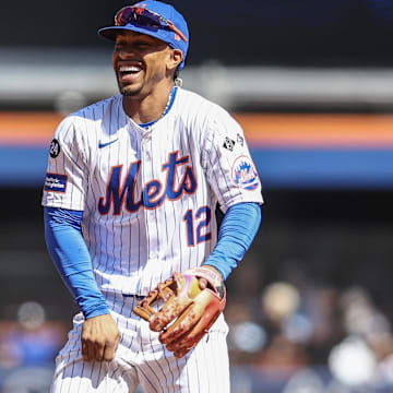 Sep 8, 2024; New York City, New York, USA;  New York Mets shortstop Francisco Lindor (12) at Citi Field. Mandatory Credit: Wendell Cruz-Imagn Images