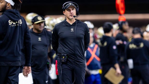 New Orleans Saints head coach Dennis Allen looks on against the Atlanta Falcons 
