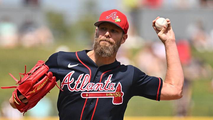 Feb 27, 2026; North Port, Florida, USA; Atlanta Braves starting pitcher Chris Sale (51) throws a pitch in the first inning against the Boston Red Sox during spring training at CoolToday Park. Mandatory Credit: Jonathan Dyer-Imagn Images