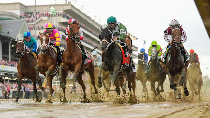 A view of the field as they race by in the 150th running of the Kentucky Oaks at Churchill Downs. 
