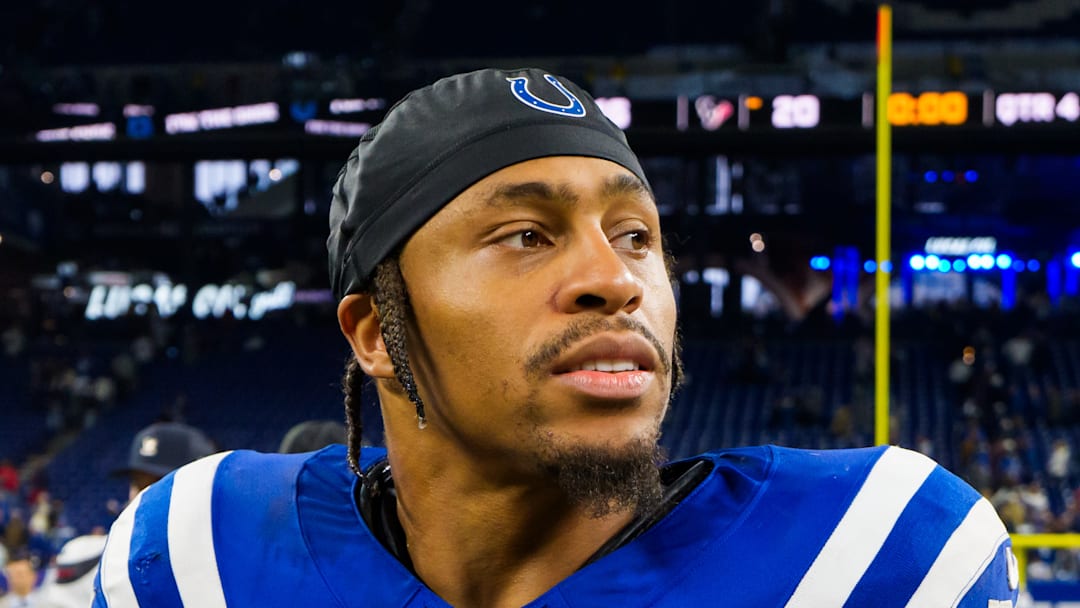 Jonathan Taylor of the Indianapolis Colts postgame