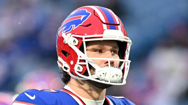Jan 4, 2026; Orchard Park, New York, USA; Buffalo Bills quarterback Josh Allen (17) looks on during warmups before the game against the New York Jets at Highmark Stadium. Mandatory Credit: Mark Konezny-Imagn Images