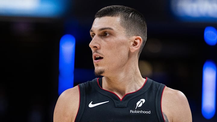 Miami Heat guard Tyler Herro (14) in the second half (Mandatory Credit: Trevor Ruszkowski-Imagn Images)