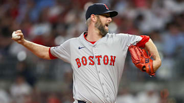 May 8, 2024; Atlanta, Georgia, USA; Boston Red Sox relief pitcher Chris Martin (55) throws against the Atlanta Braves in the seventh inning at Truist Park. Mandatory Credit: Brett Davis-Imagn Images