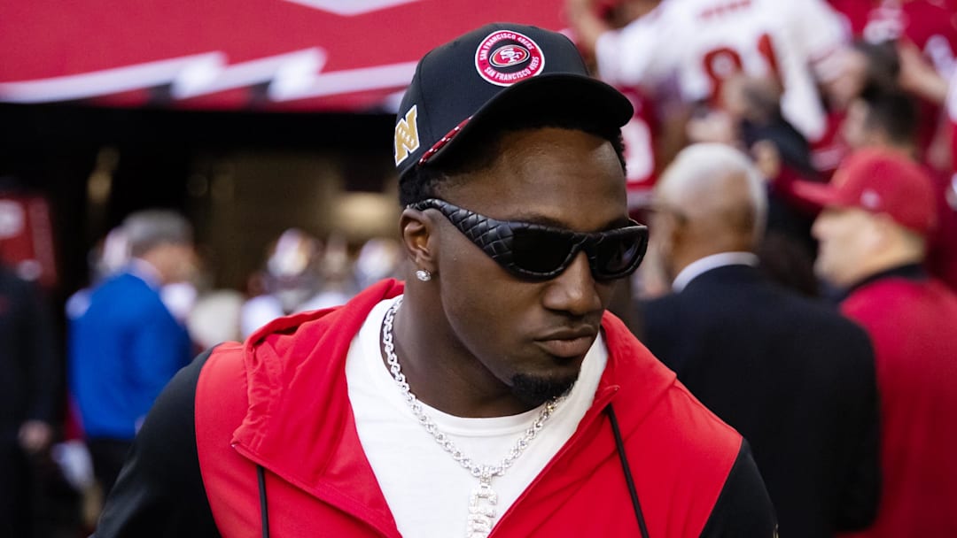 Jan 5, 2025; Glendale, Arizona, USA; San Francisco 49ers wide receiver Deebo Samuel Sr against the Arizona Cardinals at State Farm Stadium. Mandatory Credit: Mark J. Rebilas-Imagn Images