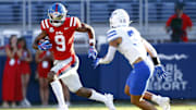 Sep 7, 2024; Oxford, Mississippi, USA; Mississippi Rebels wide receiver Tre Harris (9) runs after a catch.