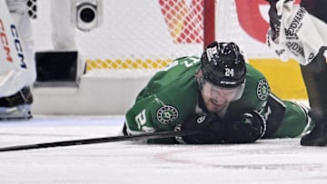 Dallas Stars center Roope Hintz reacts after being injured against the Edmonton Oilers.