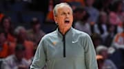 Tennessee coach Rick Barnes yells on the sidelines during a NCAA basketball game between the Tennessee Volunteers and Northern Kentucky Norse at Thompson-Boling Arena at Food City Center on Nov. 8, 2025.