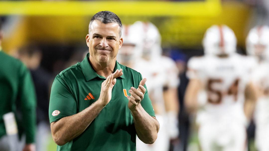 Jan 19, 2026; Miami Gardens, FL, USA; Miami Hurricanes head coach Mario Cristobal against the Indiana Hoosiers during the College Football Playoff National Championship game at Hard Rock Stadium. Mandatory Credit: Mark J. Rebilas-Imagn Images