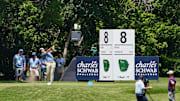 A general view of the 8th tee as Scottie Scheffler plays his shot during the first round of the Charles Schwab Challenge.