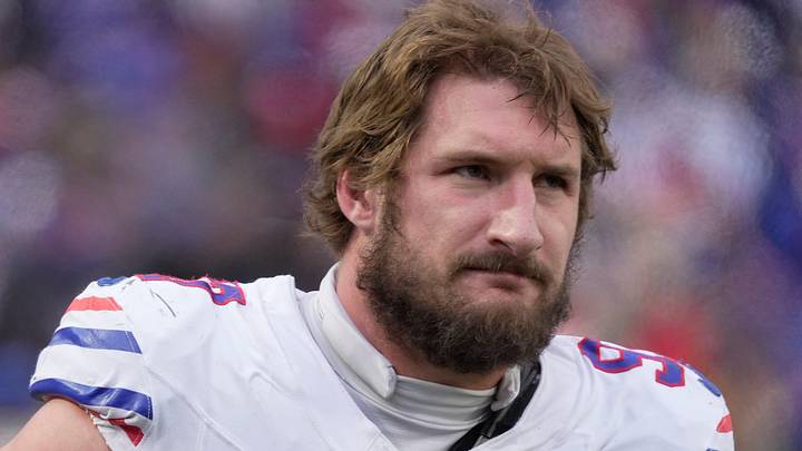 Buffalo Bills defensive end Joey Bosa watches the offensive line on the field during second half action against Tampa Bay.