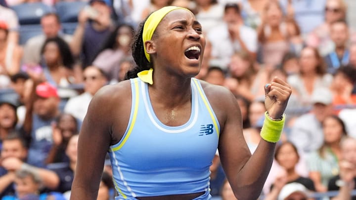 Coco Gauff reacts to winning a match at the 2024 U.S. Open. Coco Gauff reacts to winning a match at the 2024 U.S. Open.