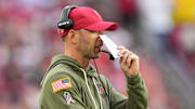 Nov 16, 2025; Glendale, Arizona, USA; Arizona Cardinals head coach Jonathan Gannon looks on during the second half against the San Francisco 49ers at State Farm Stadium. Mandatory Credit: Joe Camporeale-Imagn Images