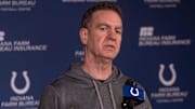 New Indianapolis Colts Defensive Coordinator Lou Anarumo speaks during a press conference Thursday, Jan. 23, 2025 at the Colts practice facility, the Indiana Farm Bureau Football Center.