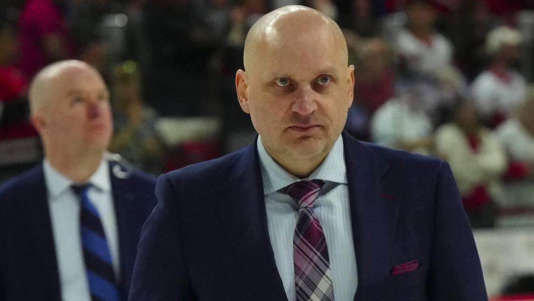 Apr 11, 2023; Raleigh, North Carolina, USA; Detroit Red Wings head coach Derek Lalonde comes off the ice after their loss to the Carolina Hurricanes at PNC Arena. Mandatory Credit: James Guillory-Imagn Images