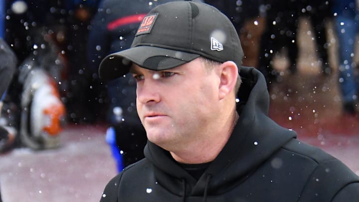Dec 7, 2025; Orchard Park, New York, USA; Cincinnati Bengals head coach Zac Taylor looks on before the game against the Buffalo Bills at Highmark Stadium. Mandatory Credit: Mark Konezny-Imagn Images