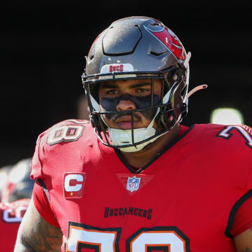 Dec 31, 2023; Tampa, Florida, USA;  Tampa Bay Buccaneers offensive tackle Tristan Wirfs (78) warms up before a game against the New Orleans Saints at Raymond James Stadium. Mandatory Credit: Nathan Ray Seebeck-USA TODAY Sports
