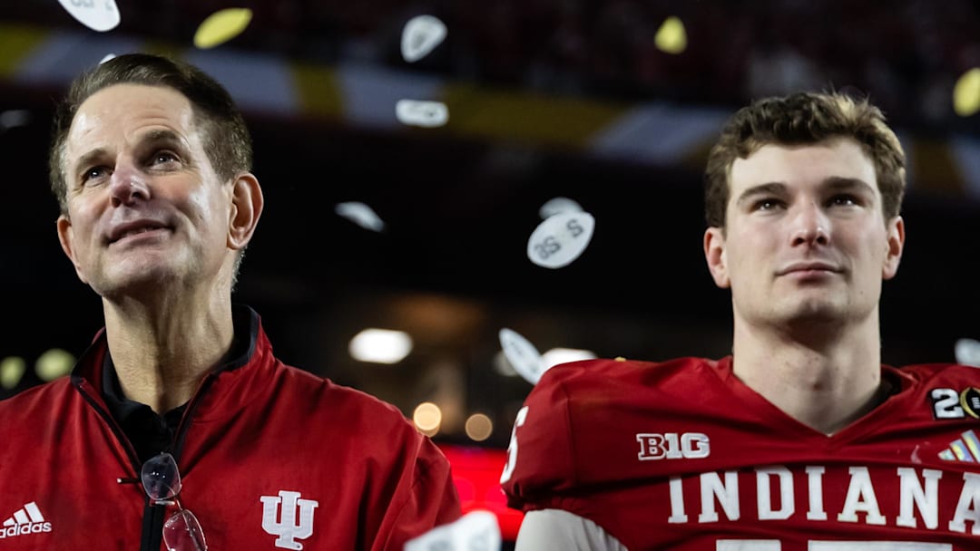 Indiana head coach Curt Cignetti and quarterback Fernando Mendoza