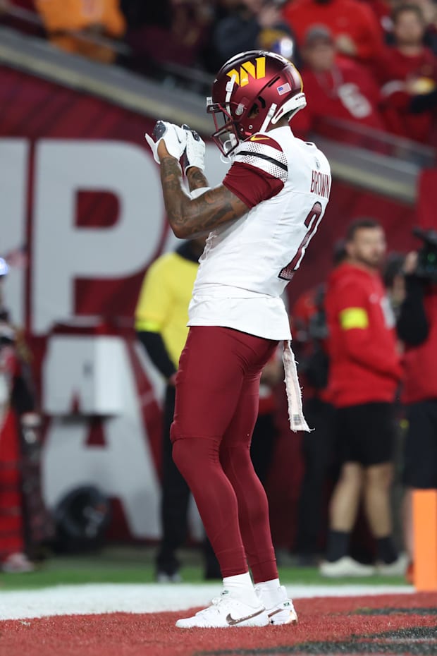 Washington Commanders wide receiver Dyami Brown (2) celebrates after a touchdown