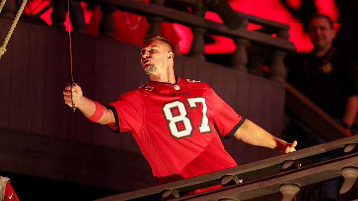 Rob Gronkowski at a Bucs game after his retirement. Rob Gronkowski at a Bucs game after his retirement.