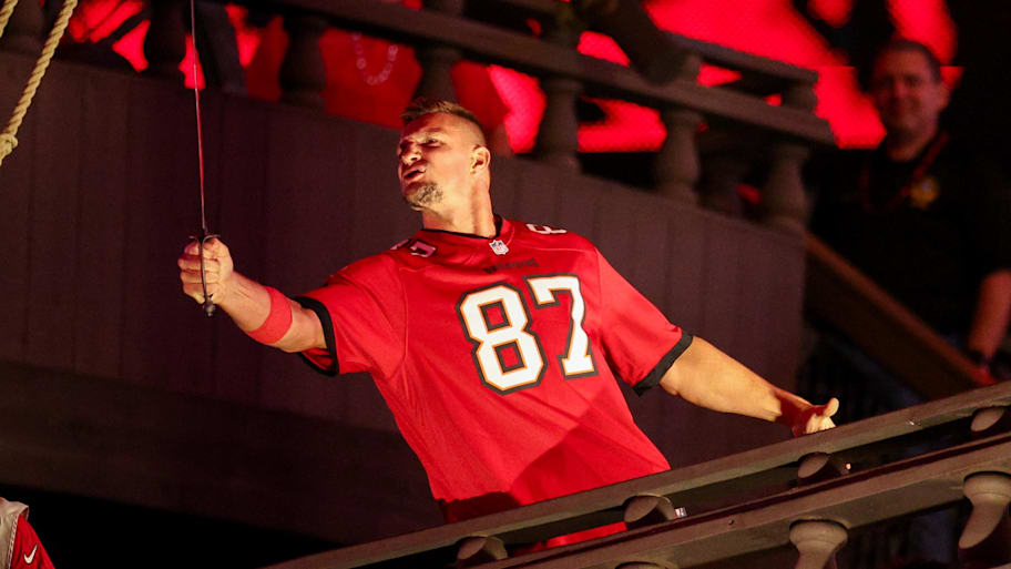 Rob Gronkowski at a Bucs game after his retirement. | Nathan Ray Seebeck-Imagn Images