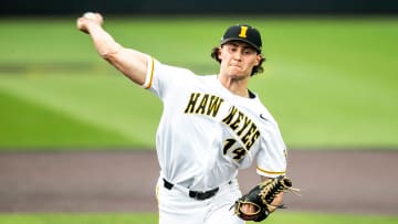 Iowa's Brody Brecht delivers a pitch during a NCAA Big Ten Conference baseball game against Ohio State, Friday, May 5, 2023, at Duane Banks Field in Iowa City, Iowa.