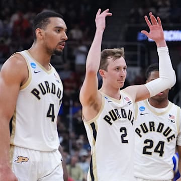 Purdue Boilermakers forward Trey Kaufman-Renn (4), guard Fletcher Loyer (2)