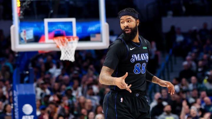 Dec 1, 2023; Dallas, Texas, USA;  Dallas Mavericks forward Markieff Morris (88) reacts after scoring during the second quarter against the Memphis Grizzlies at American Airlines Center. Mandatory Credit: Kevin Jairaj-USA TODAY Sports