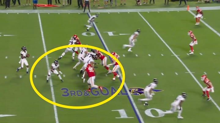 Hill was tasked with blocking Chris Jones on the Ravens' last two plays of the game.