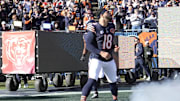 Nov 23, 2025; Chicago, Illinois, USA; Chicago Bears quarterback Caleb Williams (18) takes the field prior to a game against the Pittsburgh Steelers at Soldier Field. Mandatory Credit: 