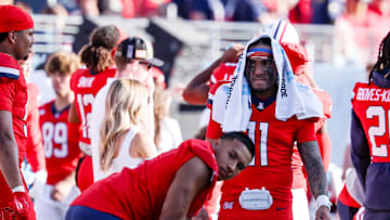 Oct 19, 2024; Tucson, Arizona, USA; Arizona Wildcats quarterback Noah Fifita (11) puts a towel over his head at the end of the fourth quarter against the Colorado Buffaloes at Arizona Stadium. Mandatory Credit: Aryanna Frank-Imagn Images
